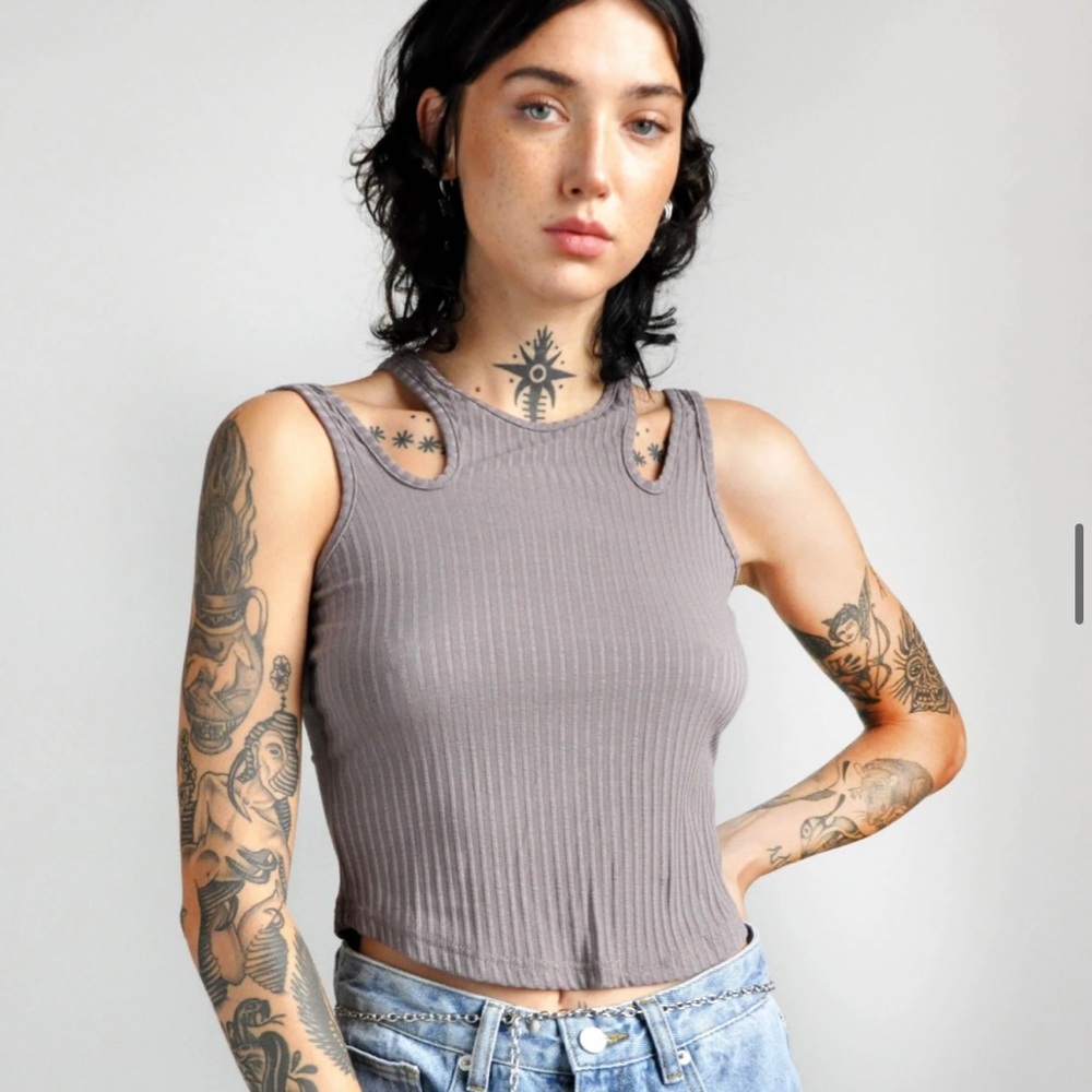 Noctex Tessera Tank Taupe Rib Top, Size S